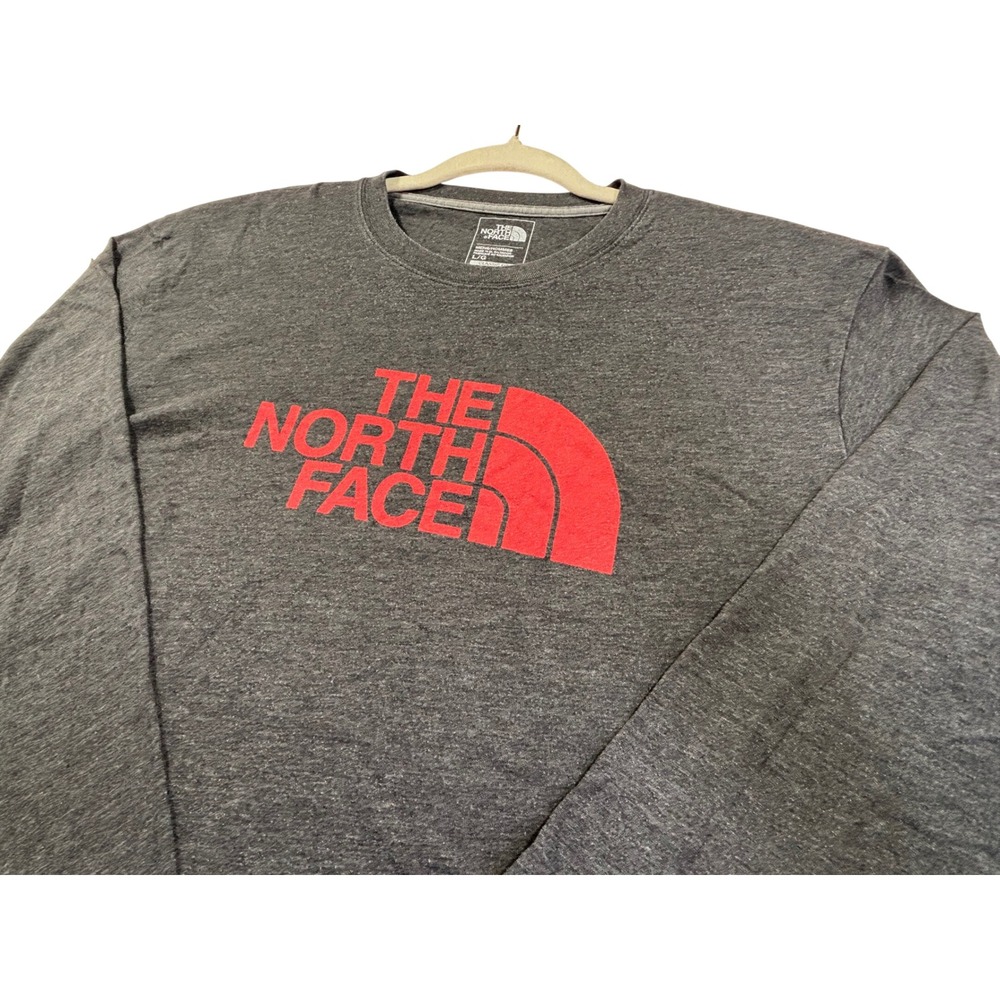 The North Face Mens Gray Red Logo Long Sleeve T-Shirt Classic Fit Large L